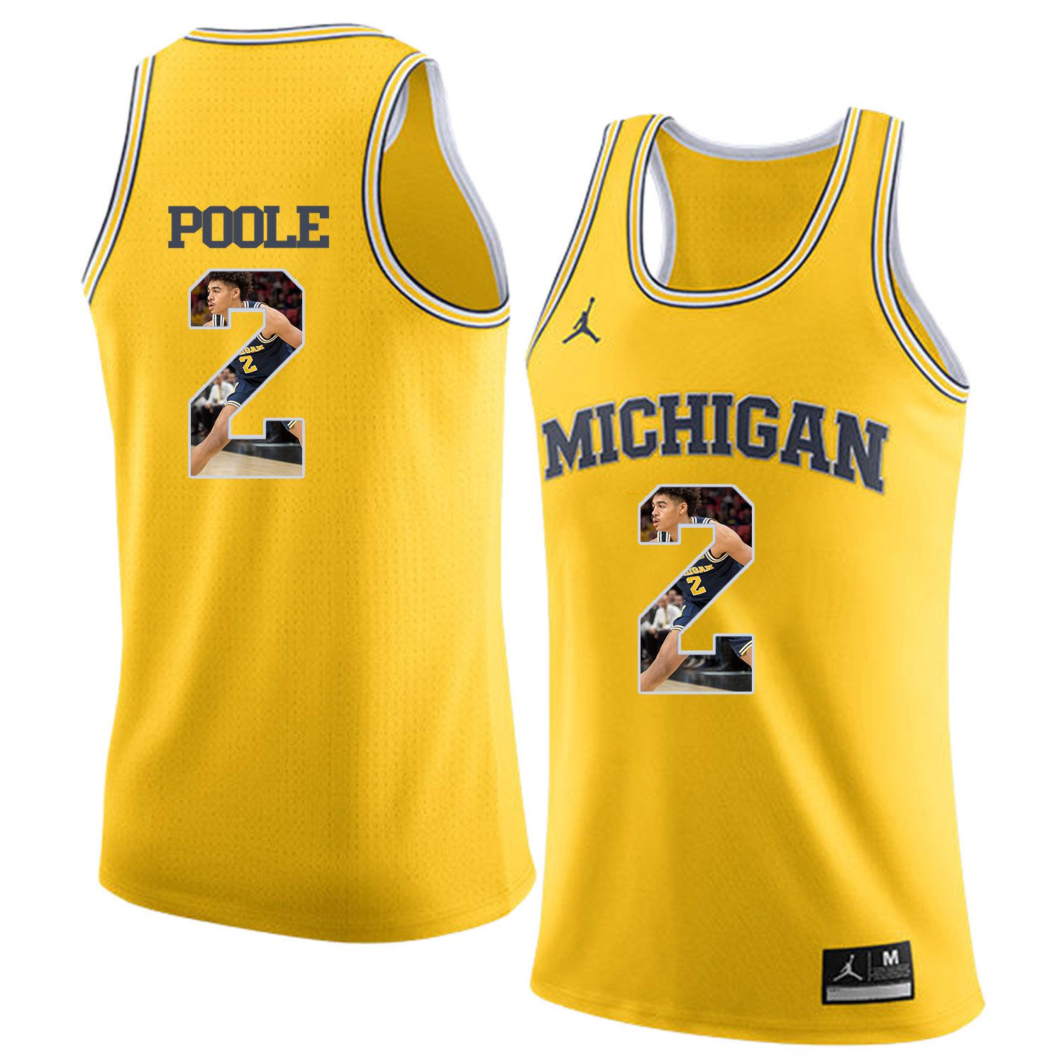 Men Jordan University of Michigan Basketball Yellow #2 Poole Fashion Edition Customized NCAA Jerseys
